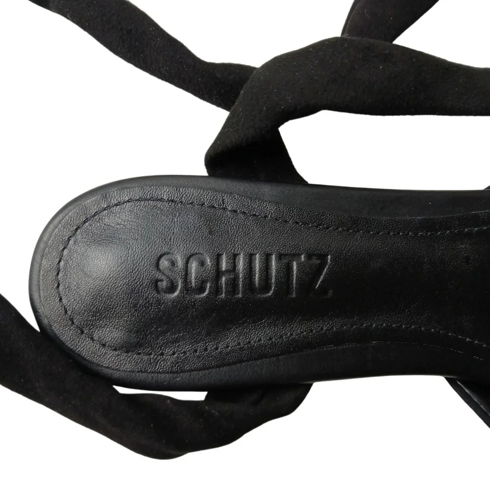 NIB Schutz Barbrah Black Suede Pointed Toe Ankle Tie Wrap D'Orsay Flats Size 6.5